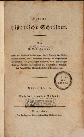 Kleine historische Schriften : nach der neuesten Ausgabe, 1
