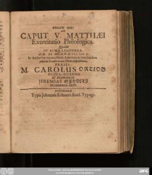 Ad Caput V. Matthaei Exercitatio Philologica