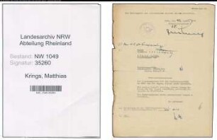 Entnazifizierung Matthias Krings , geb. 12.07.1903 (Ingenieur)