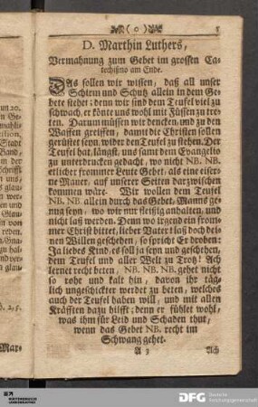 D. Marthin Luthers, Vermahnung zum Gebet im grossen Catechismo am Ende.