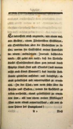 Gedanken über das Sendschreiben eines Zürcherischen Geistlichen ...