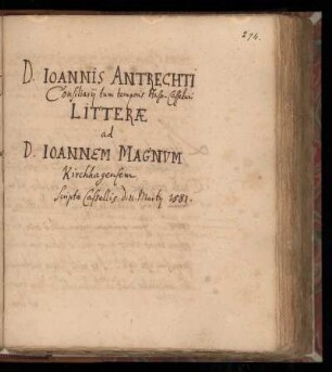 [Brief von D. Johann Antrecht an D. Johann Magnus (1581)]