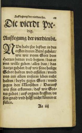 Die vierdt Predig. Außlegung der vierdten bit.