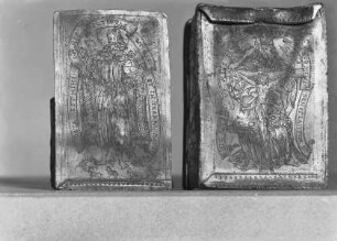 Kästchen mit Salvator Mundi, Gnadenstuhl und Wappen