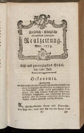 Acht und zwanzigstes Stück; den 13ten July. Wien, 1775.