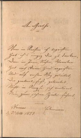 handschriftliche Widmung an Goethe von Eckermann