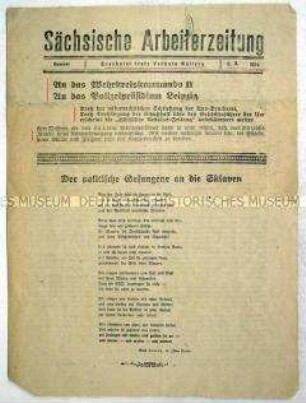 Illegale Ausgabe der kommunistischen Tageszeitung "Sächsische Arbeiterzeitung"