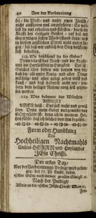 Form oder Handlung Des Hochheiligen Nachtmahls... - Morgen- und Abend Gebeter auf alle Tage in der Wochen...