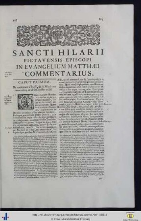 Sancti Hilarii Pictavensis Episcopi In Evangelium Matthaei Commentarius.