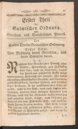 Erster Titul. Von Besetzung deren Gerichten, und deren Schöpfen daran