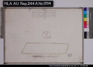 Darstellung des Erbpachtgrundstückes von Andreas Meints zu Wilgenbaum in unbekannter Lage im Amt Aurich Kolorierte Zeichnung von Kettler Papier Format 50,5x35,3 M 1:715