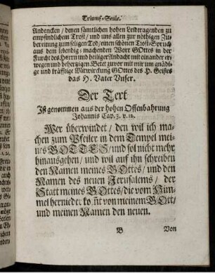 Der Text. Offenbahrung Johannis Cap. 3. v. 12.