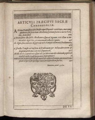 Articuli Praecipui Sacrae Chronologiae