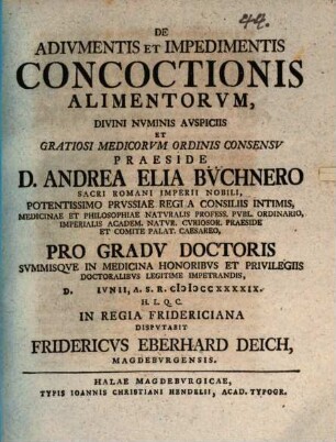 De Adivmentis Et Impedimentis Concoctionis Alimentorvm