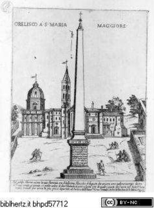 Ornamenti di Fabriche antichi et moderni dell'Alma Città di Roma; con le sue dichiaratione fatti da Bartolommeo Rossi. Ioannes Maius Romanus delineavit / Parte Seconda, Tafel (14): Obelisco a S. Maria Maggiore