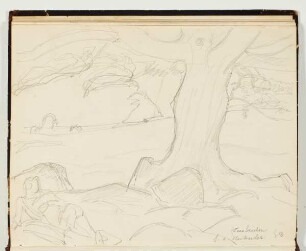 Figurenstudie - Landschaft mit Baum und Ruhendem