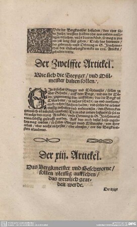 Der Zwelffte Artickel. Wie sich die Steyger / und Mülmeister halten sollen.