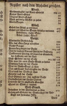 Register nach dem Alphabet gerichtet.