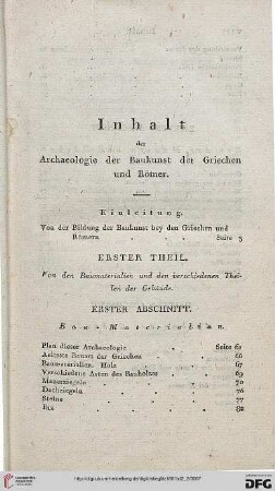 Inhalt der Archaeologie der Baukunst der Griechen und Römer