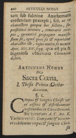 Articulus Nonus De Sacra Coena