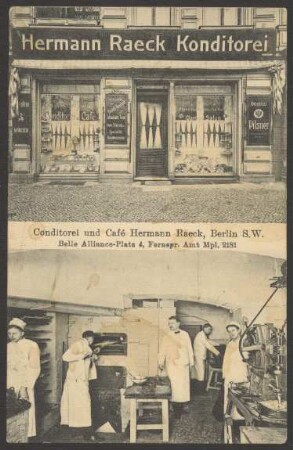 Ansichtskarte Conditorei und Café "Hermann Raeck", Belle-Alliance-Platz [2/2]