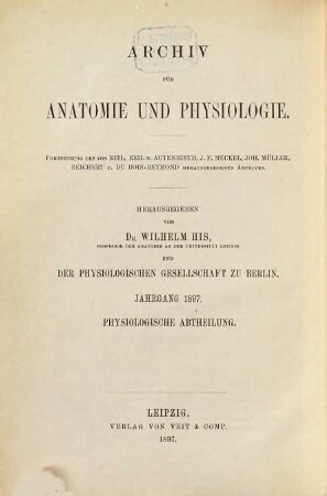 Archiv für Anatomie und Physiologie. Physiologische Abteilung, Archiv für Physiologie. 1897