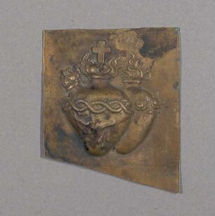 Kupferrelief mit Herz Jesu und Herz Mariae