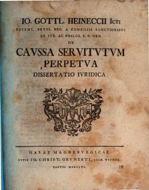 De causa servitutum perpetua exercitatio iur. inaug.