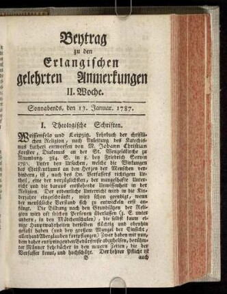 II. Woche. Sonnabends, den 13. Januar. 1787.