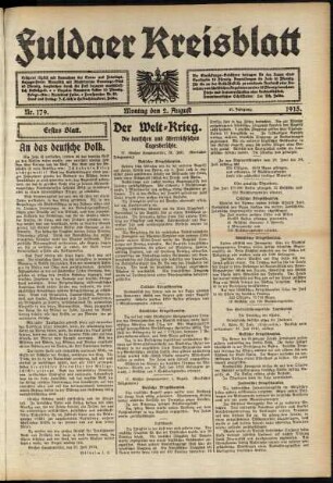 Erste Ausgabe vom Montag, den 02. August 1915.