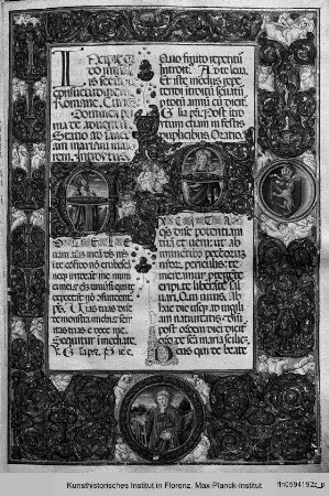 Anfangsseite - Missale, Anfangsseite: Initialen m. David u. Gottvater