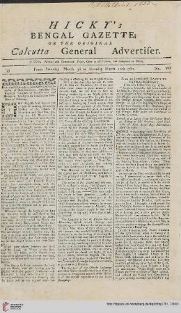 7: Hicky's Bengal gazette, or The original Calcutta general advertiser