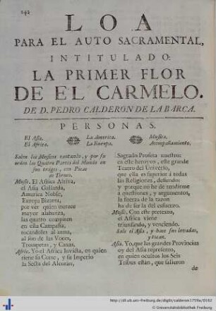 Loa para el Auto Sacramental La primer Flor del Carmelo.