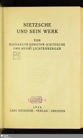 Nietzsche und sein Werk