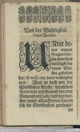 Von der Wichtigkeit dieses Werckes