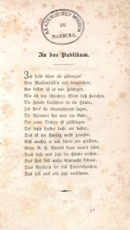 An das Publikum.