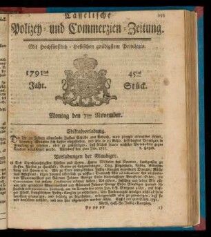 45tes Stueck, Montag den 7ten November. 1791