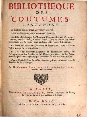 Bibliothèque des Coutumes