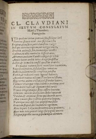 Cl. Claudiani In Sextum Consulatum Manlii Theodori Panegyris