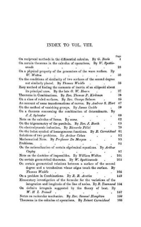 Index to Vol. VIII.