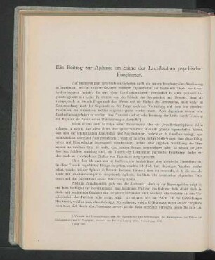 Ein Beitrag zur Aphasie im Sinne der Localisation psychischer Functionen.
