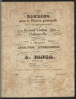 [1 er] Rondino pour le violon principale avec accompagnement d'un second violon alto et violoncelle ; oeuvre 27