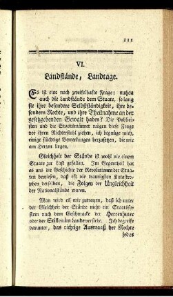 VI. Landstände, Landtage.