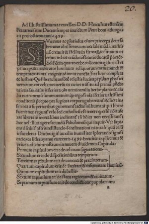 Prognosticon . Ferrara, 1499.01.01. : Gewidmet Ercole I. d'Este, Herzog von Ferrara