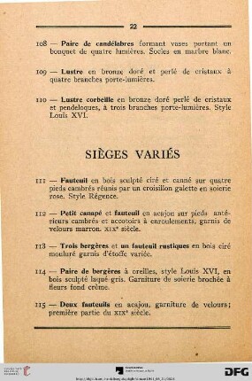 Sièges Variés (Nr. 111-128)