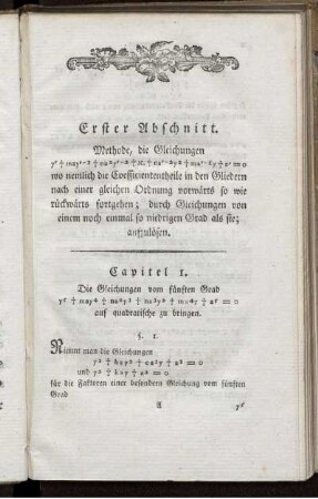 Erster Abschnitt. Methode, die Gleichungen ... aufzulösen.
