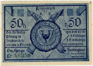 Geldschein / Notgeld, 50 Pfennig, 1.4.1918