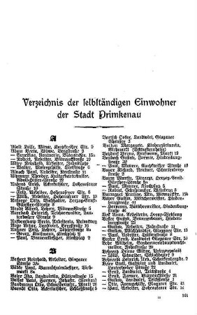 Verzeichnis der selbstständigen der Stadt Primkenau