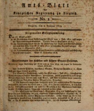 Amts-Blatt der Preußischen Regierung zu Liegnitz. 1819 = Jg. 9