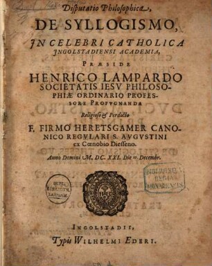 Disputatio Philosophica, De Syllogismo